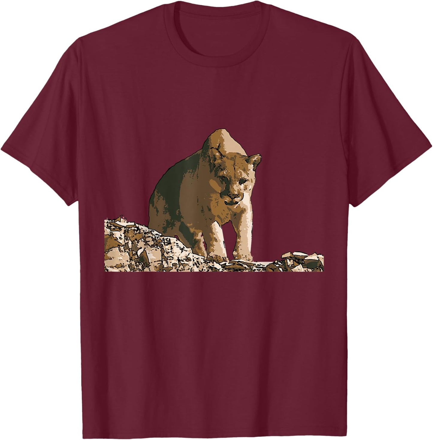 Mountain Lion Wildlife Poster T-Shirt - T-Shirt | Maroon