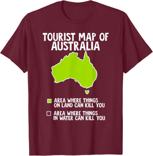 Funny Tourist Map of Australia T-Shirt - T-Shirt | Maroon