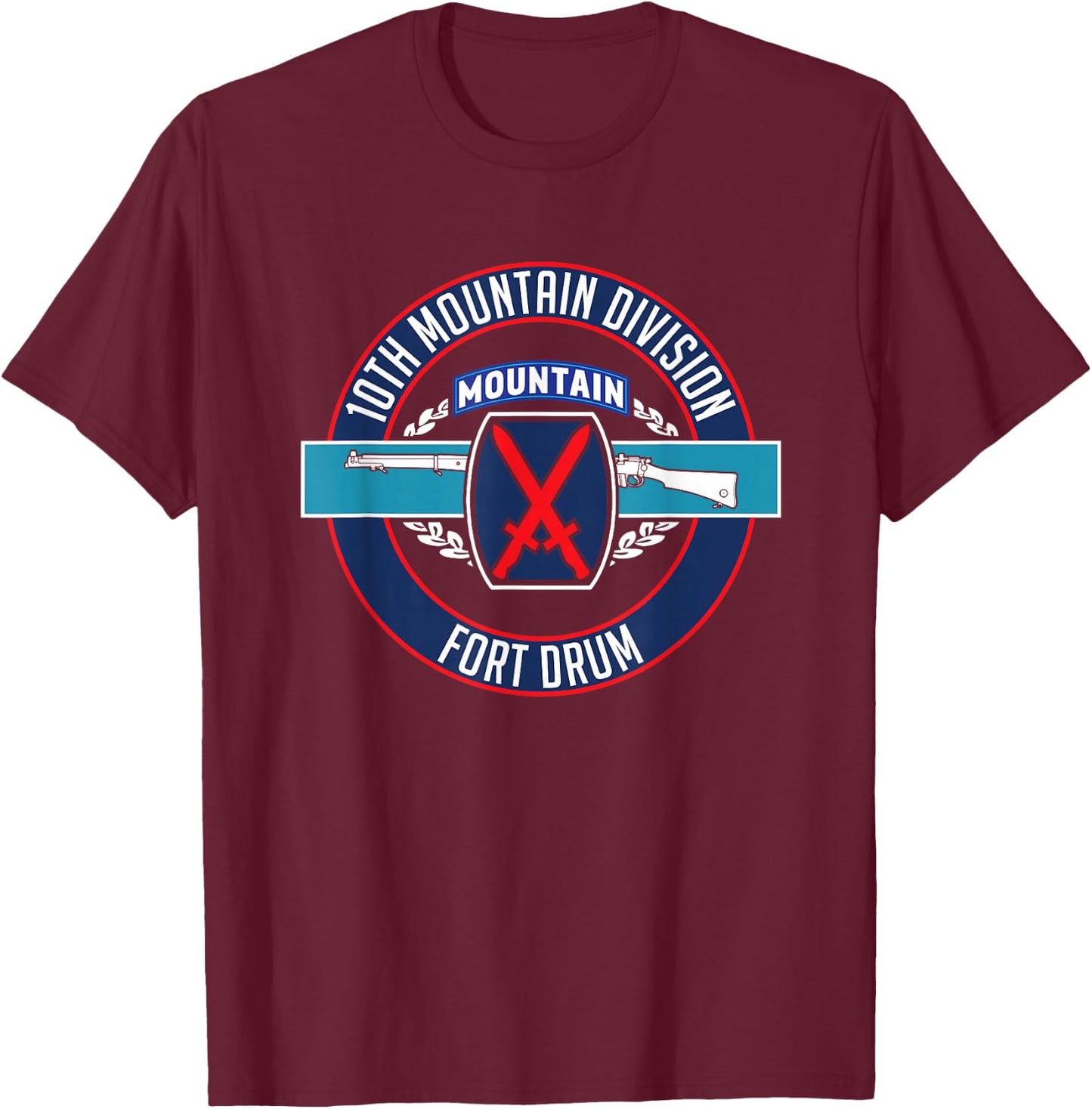Fort Drum 10th Mountain Division Infantry T Shirt T-Shirt - T-Shirt | Maroon