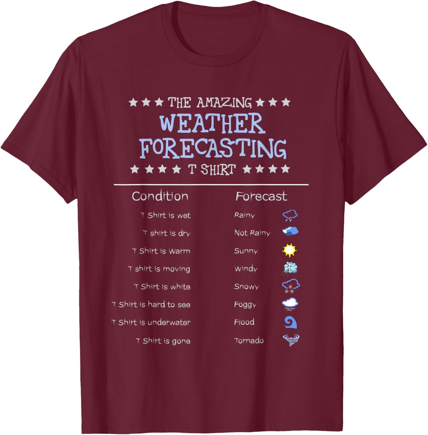 Funny Meteorology Gifts | The Amazing Weather Forecasting T-Shirt - T-Shirt | Maroon