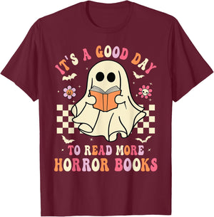 It's A Good Day To Read More Horror Books Funny Halloween T-Shirt - T-Shirt | Maroon