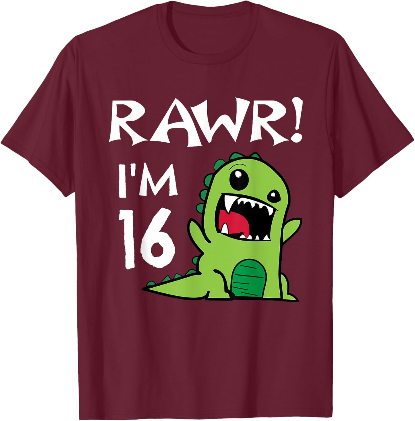 16th Birthday - Sweet 16 Year Old Dinosaur Shirt T-Shirt - T-Shirt | Maroon
