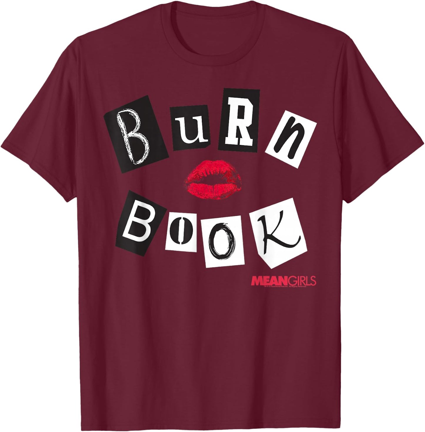 Mean Girls Burn Book Cover Kissy Lips Logo T-Shirt - T-Shirt | Maroon