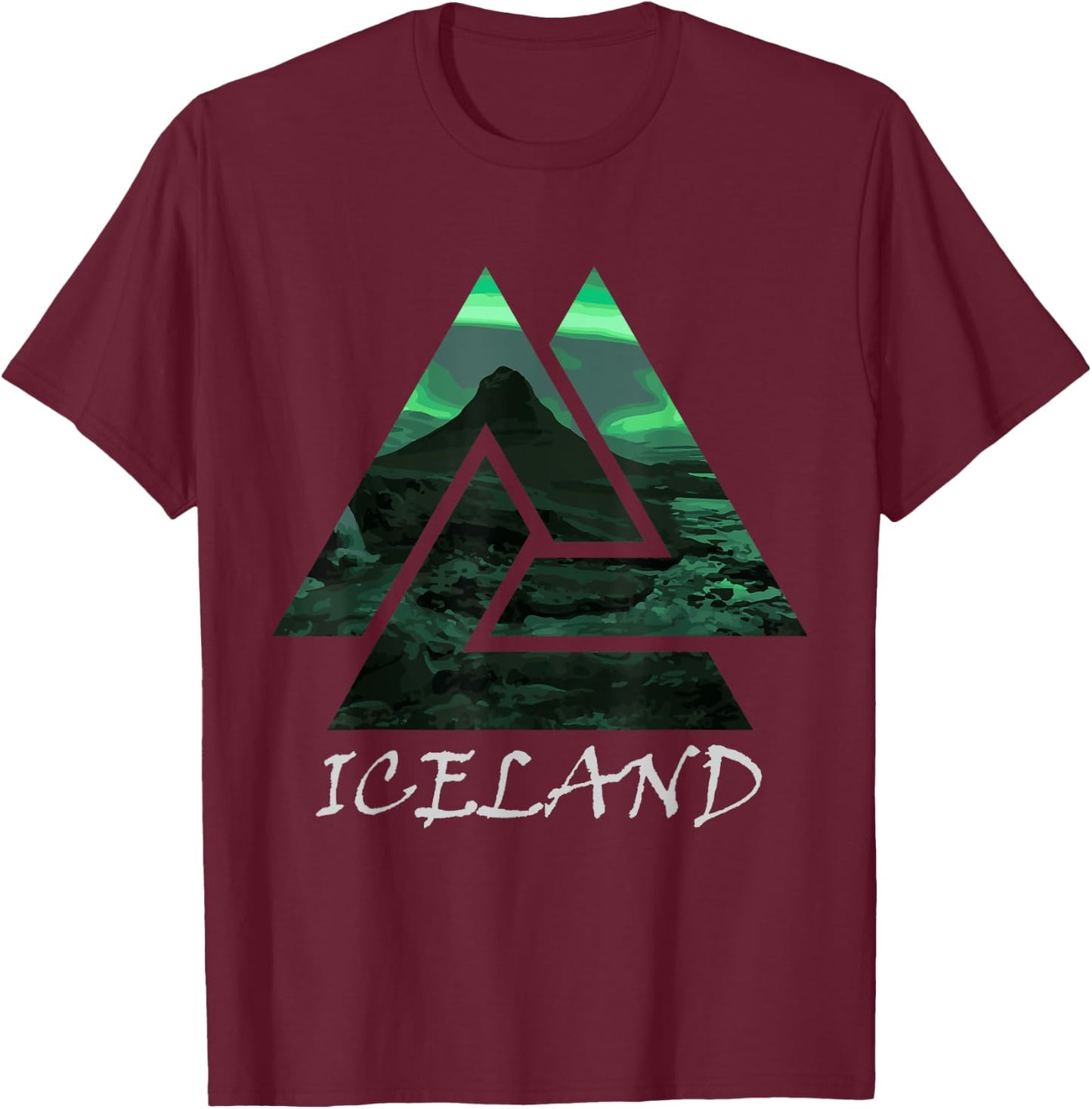 Iceland Northern Lights Triangle , Nature T-Shirt - T-Shirt | Maroon