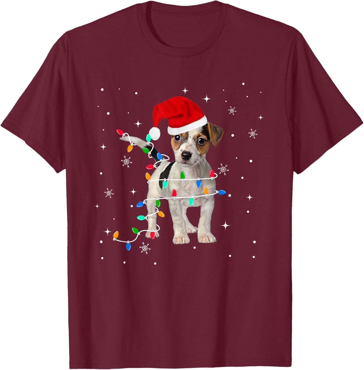 Funny Jack Russell Terrier Christmas Light Dog Puppy Xmas T-Shirt - T-Shirt | Maroon