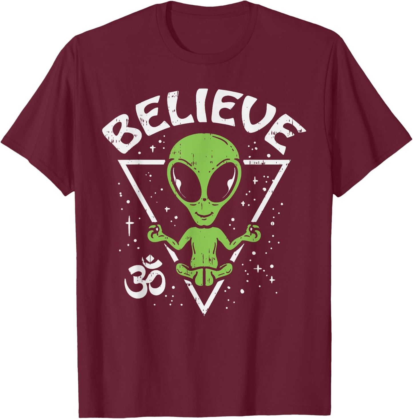 Meditating Alien Believe Zen Inner Peace ET Ufo Yoga Om T-Shirt - T-Shirt | Maroon
