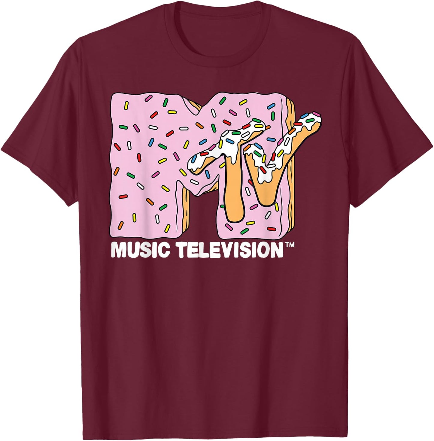 MTV Pink Frosting Doughnut Logo Small T-Shirt - T-Shirt | Maroon