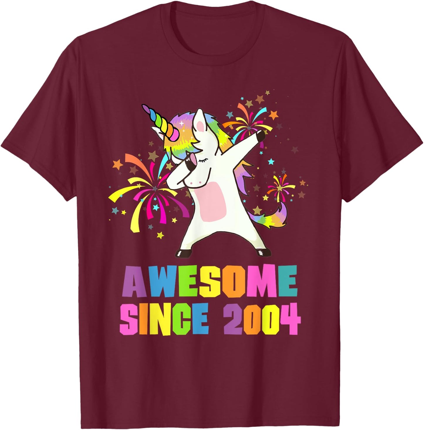 21 Years Old Awesome Since 2004 Unicorn 21st Birthday T-Shirt - T-Shirt | Maroon
