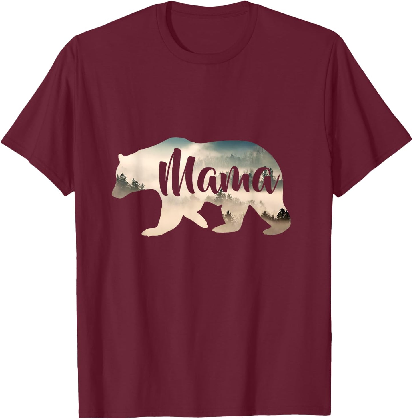Women's Mama Bear & Forest Awesome Camping T-Shirt - T-Shirt | Maroon