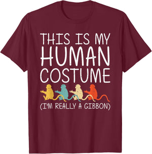 Gibbon Halloween Human Costume Lesser ape Lar Easy DIY Gift T-Shirt - T-Shirt | Maroon