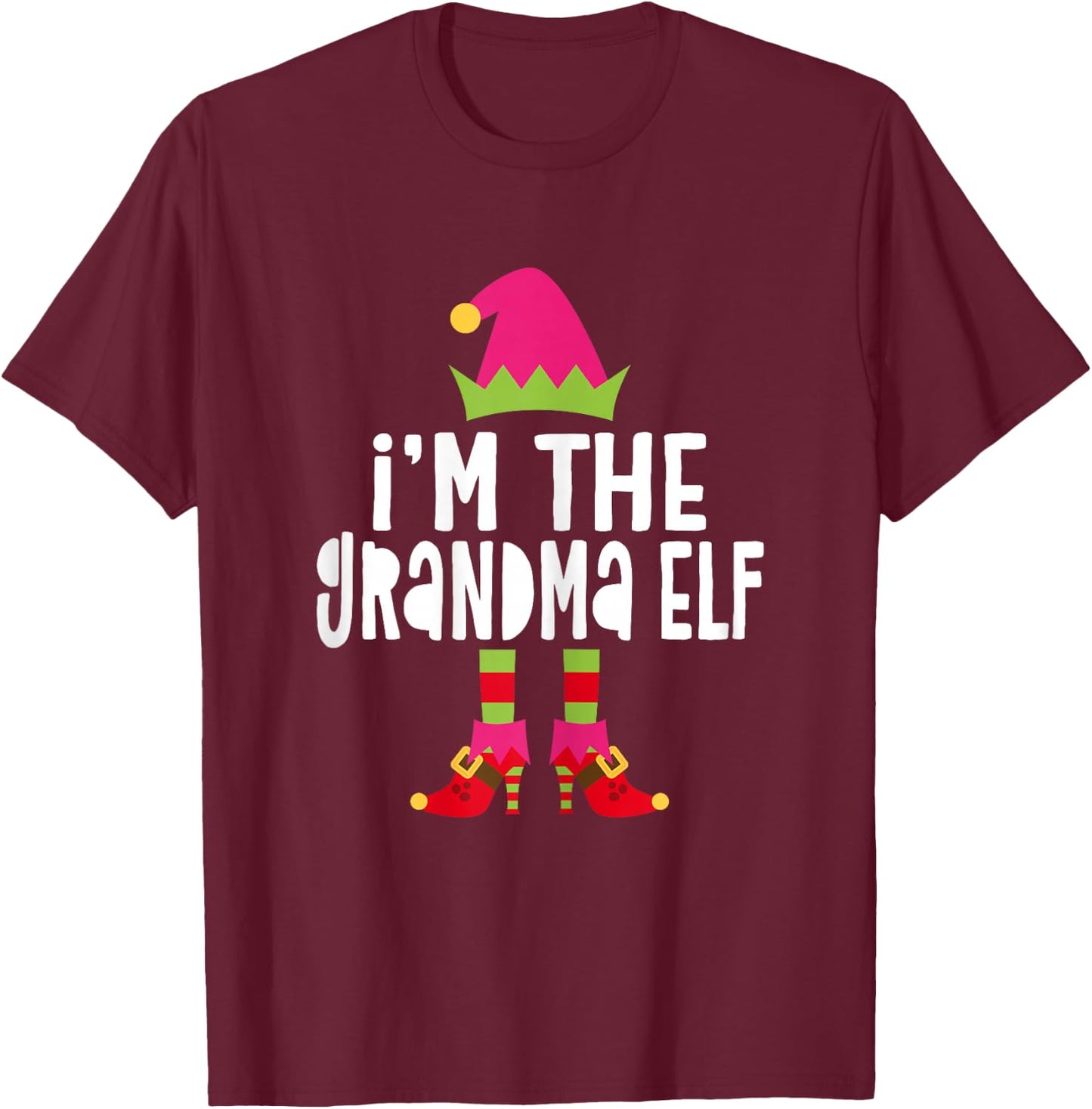 I'm The Grandma Elf Shirt Women Matching Christmas Elf T-Shirt - T-Shirt | Maroon
