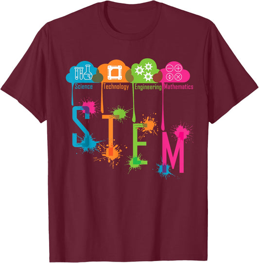 STEM : Science Technology Engineering Math School T-Shirt - T-Shirt | Maroon