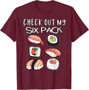 Funny Check My Six Pack Japanese Sushi Gift T-Shirt - T-Shirt | Maroon