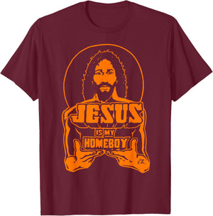 Jesus Is My Homeboy Military Green with orange t shirt T-Shirt - T-Shirt | Maroon