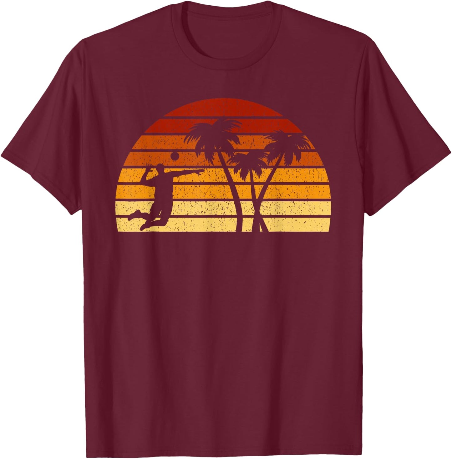 Vintage Sun Volleyball Gift Volleyball Players T-Shirt - T-Shirt | Maroon