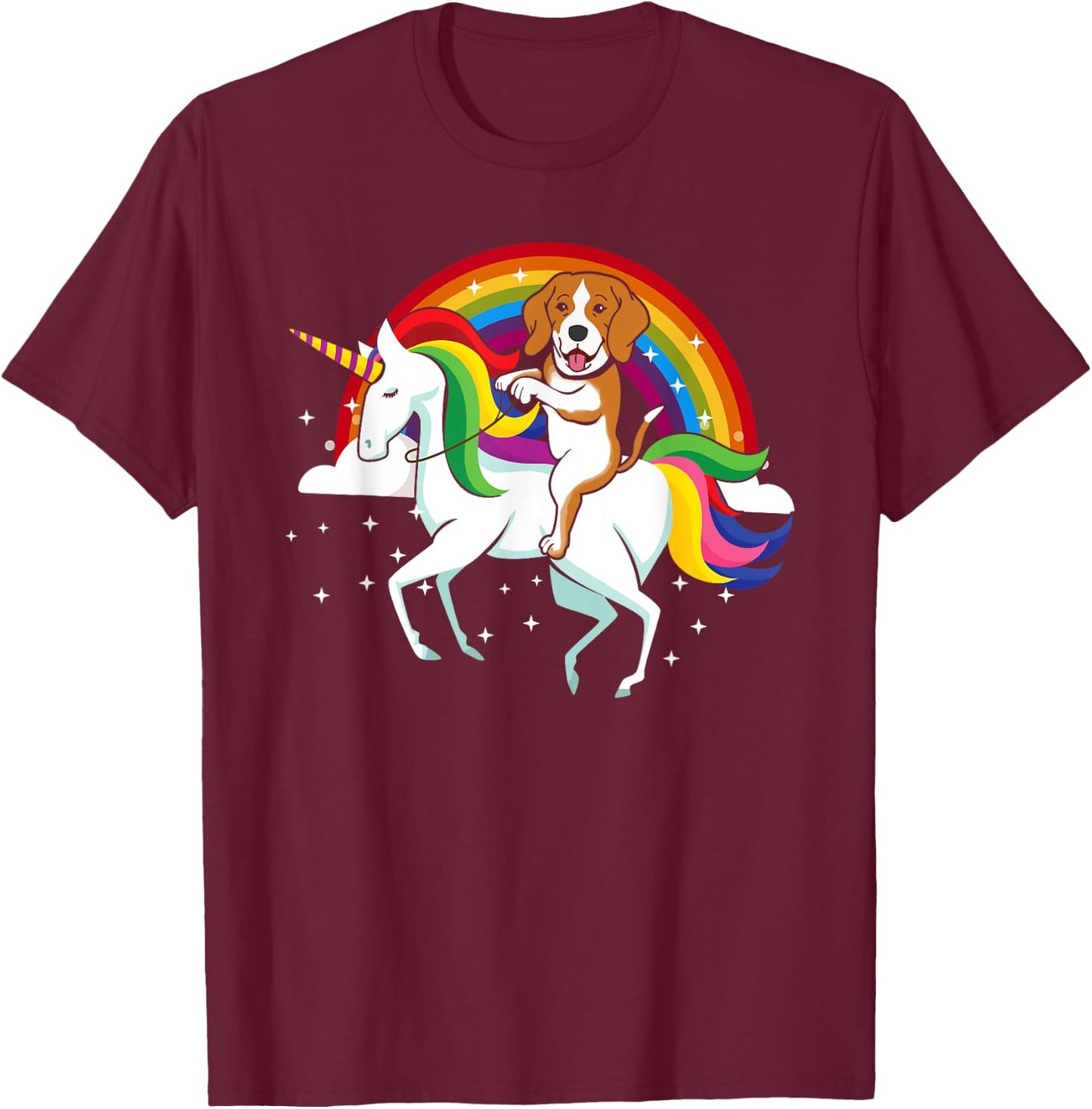 Funny Beagle Dog Riding Unicorn Rainbow Cute Gifts Men Women Kids T-Shirt - T-Shirt | Maroon