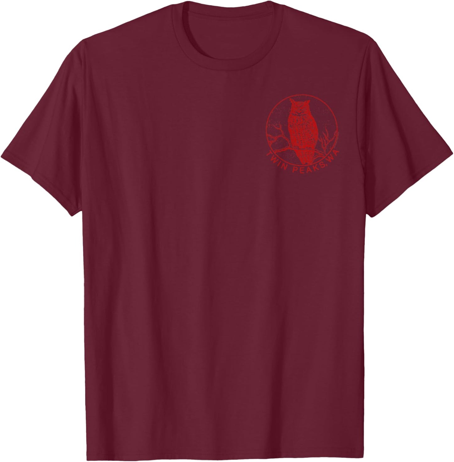 Twin Peaks an Owl is in The Tree Pocket Logo Graphic T-Shirt - T-Shirt | Maroon