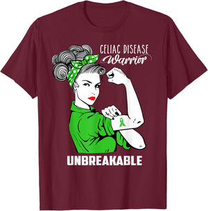 Celiac Disease Warrior Unbreakable Shirt Awareness Gift T-Shirt - T-Shirt | Maroon