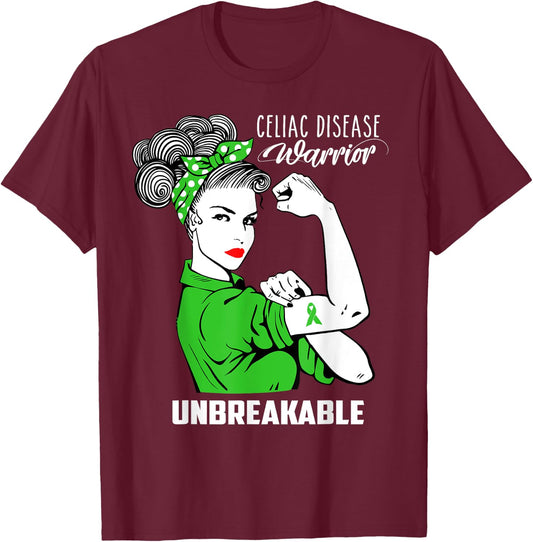 Celiac Disease Warrior Unbreakable Shirt Awareness Gift T-Shirt - T-Shirt | Maroon