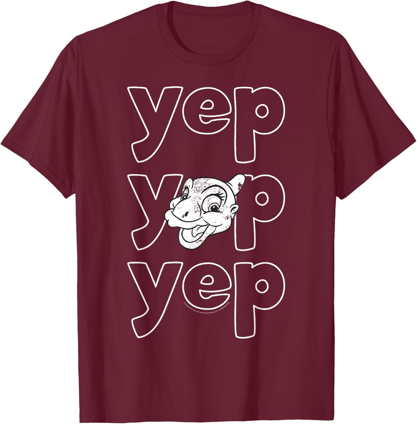 Land Before Time Ducky Yep Bubble Text Quote T-Shirt - T-Shirt | Maroon