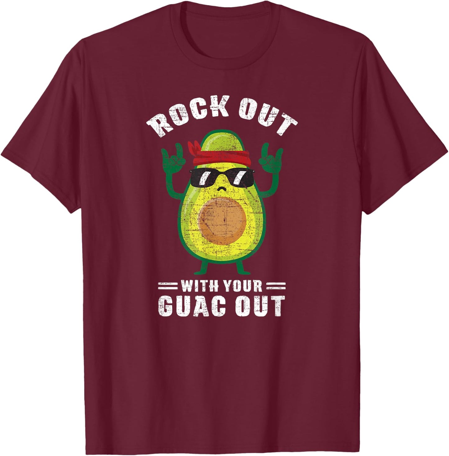 Rock Out With Your Guac Out Avocado Rock n Roll design T-Shirt - T-Shirt | Maroon