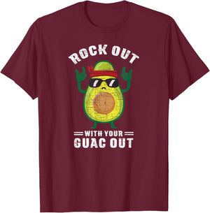 Rock Out With Your Guac Out Avocado Rock n Roll design T-Shirt - T-Shirt | Maroon