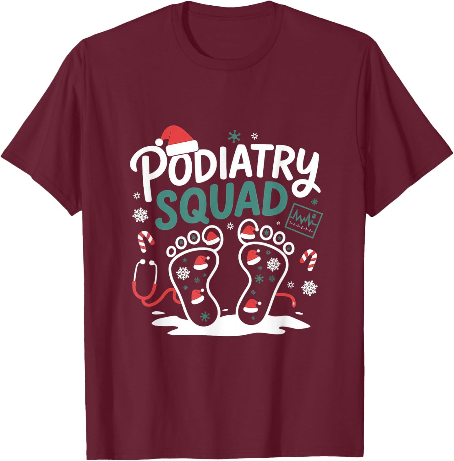 Christmas Podiatry Squad Footprint Funny Podiatrist T-Shirt - T-Shirt | Maroon
