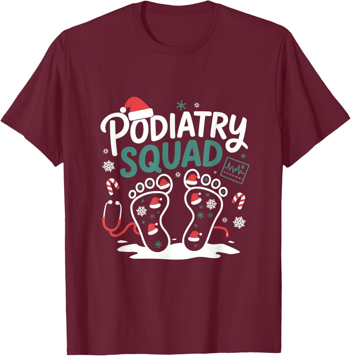 Christmas Podiatry Squad Footprint Funny Podiatrist T-Shirt - T-Shirt | Maroon