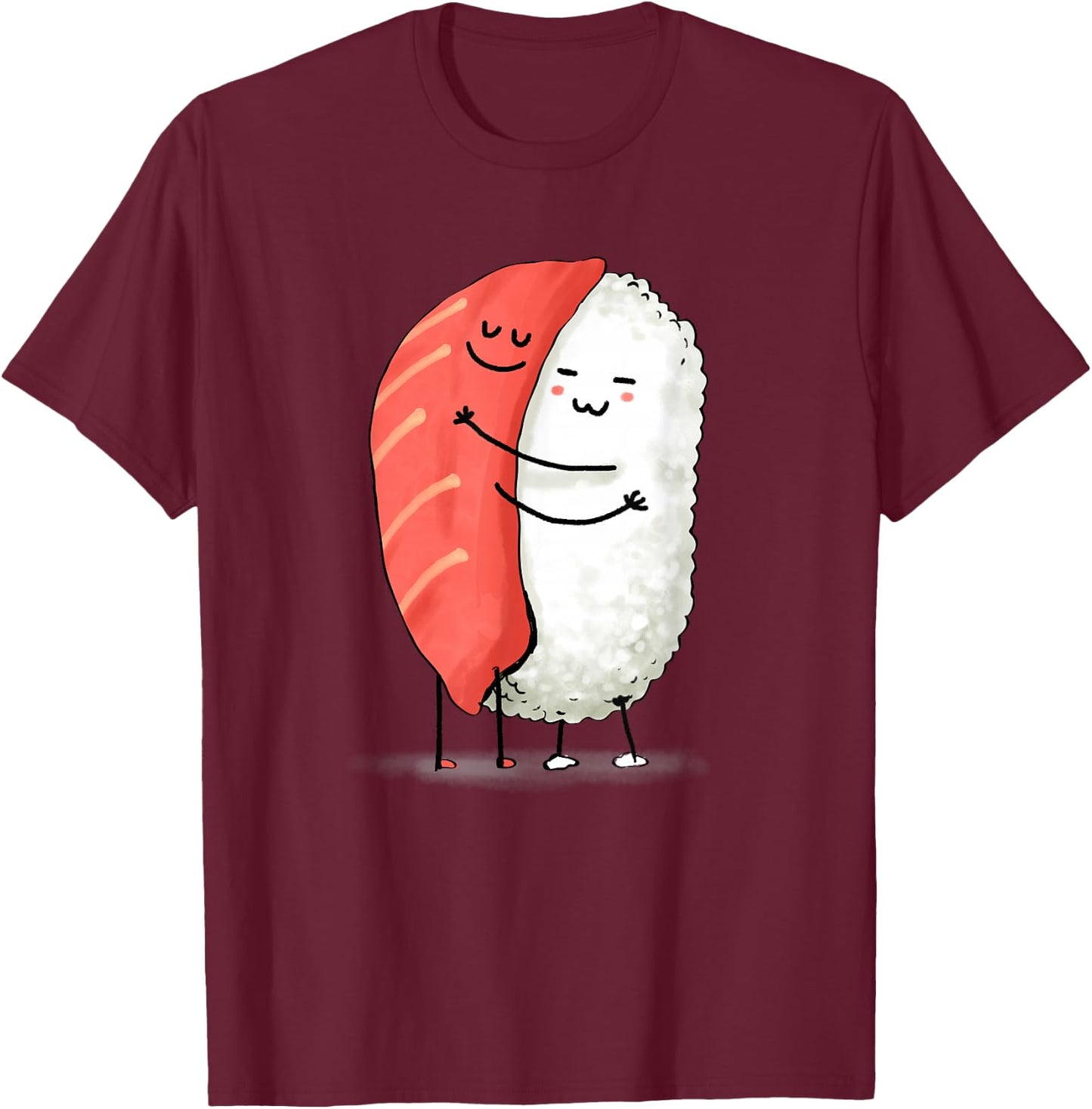 Wowsome! -Adults Sushi Lover - Black - Small - Short Sleeve - Japanese Anime Sushi Hug Design T-Shirt - T-Shirt | Maroon