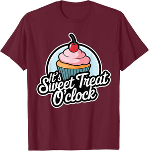 Funny It's Sweet Treat O'clock Cupcake Dessert T-Shirt - T-Shirt | Maroon