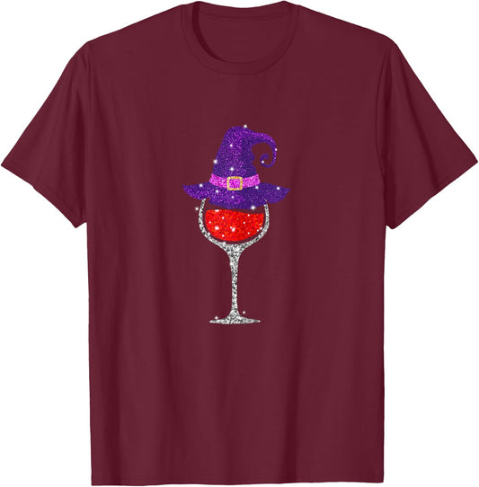 Wine Glass Witch Hat Cute Wine Lover Halloween T-Shirt - T-Shirt | Maroon