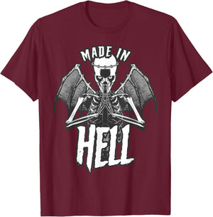 Made In Hell Angel Of Death With Wings Goth Skull T-Shirt - T-Shirt | Maroon
