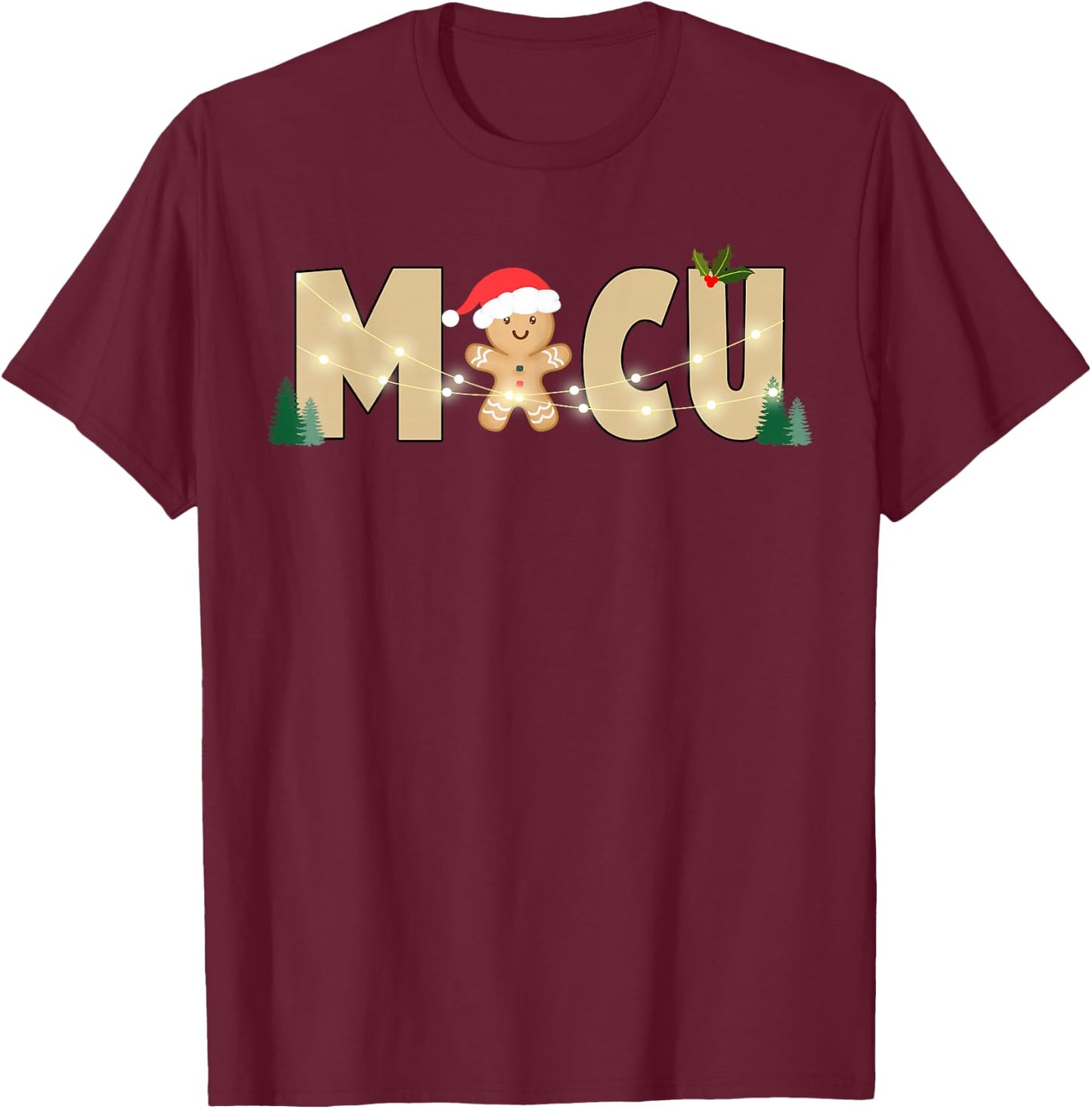 Retro MICU Medical Intensive Care Unit Gingerbread Christmas T-Shirt - T-Shirt | Maroon