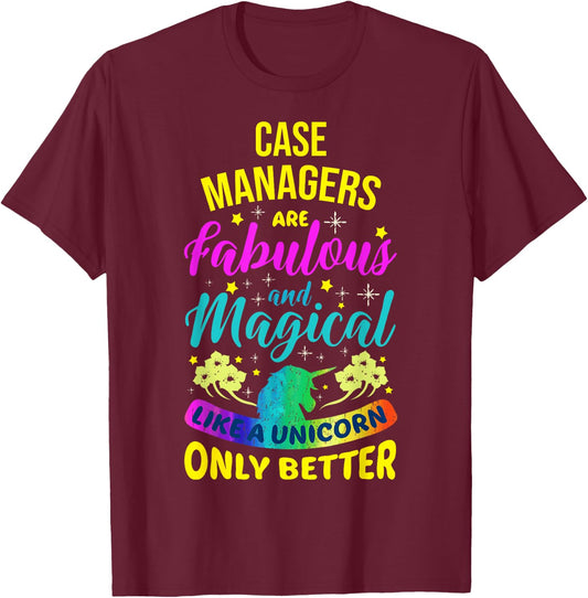 Case Managers Funny Cute Colourful Unicorn T-Shirt - T-Shirt | Maroon
