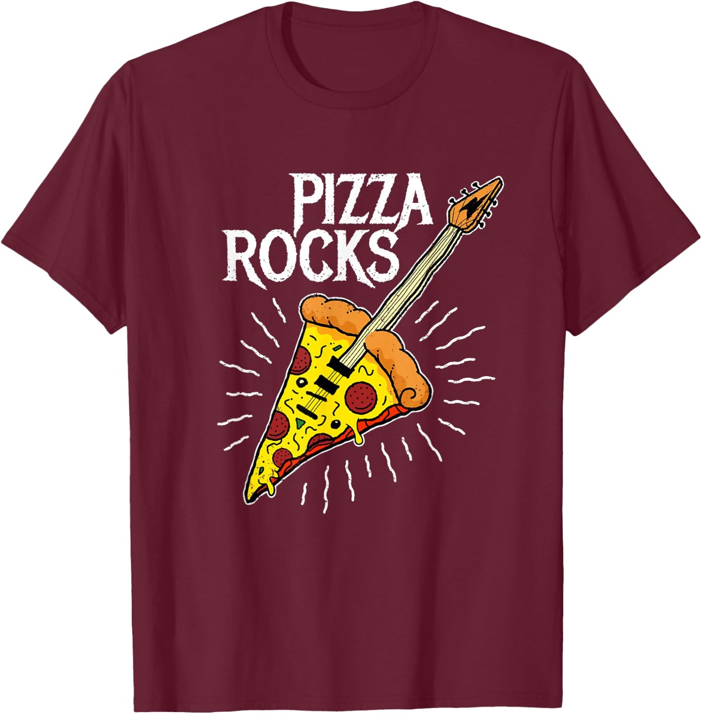 Pizza Guitar Shirt - Funny Pizza Rocks T-Shirt - T-Shirt | Maroon