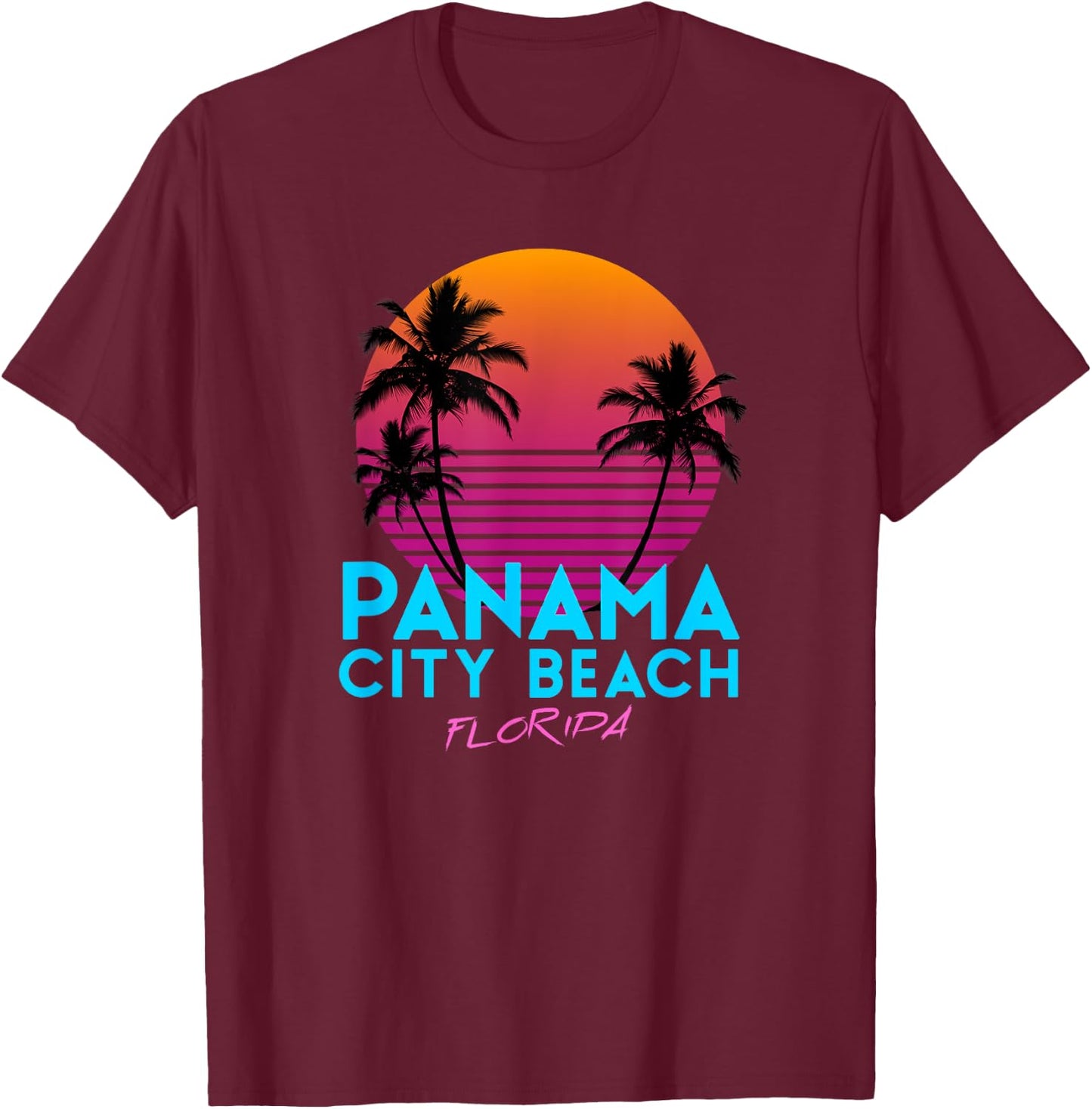 Panama City Beach Florida Retro 80s Women Girls Kids T-Shirt - T-Shirt | Maroon