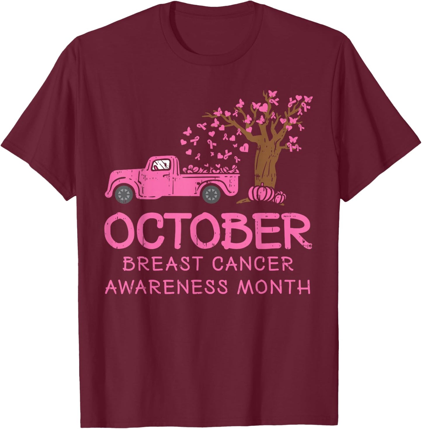 October Pink Car RIbbon Breast Cancer Awareness Month Gift T-Shirt - T-Shirt | Maroon