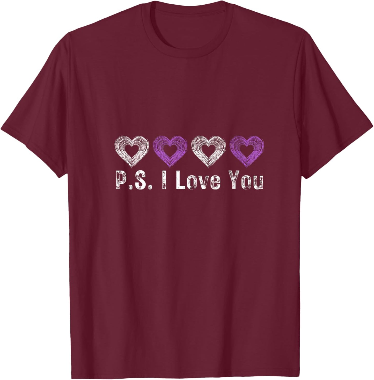 Women's PS I Love You Day Valentine's Day Purple Heart Women Men Kid V-Neck T-Shirt - T-Shirt | Maroon