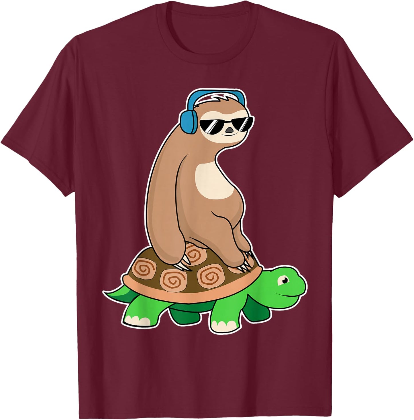 Sloth Riding Turtle - Lazy Sloth T Shirt Gift T-Shirt - T-Shirt | Maroon