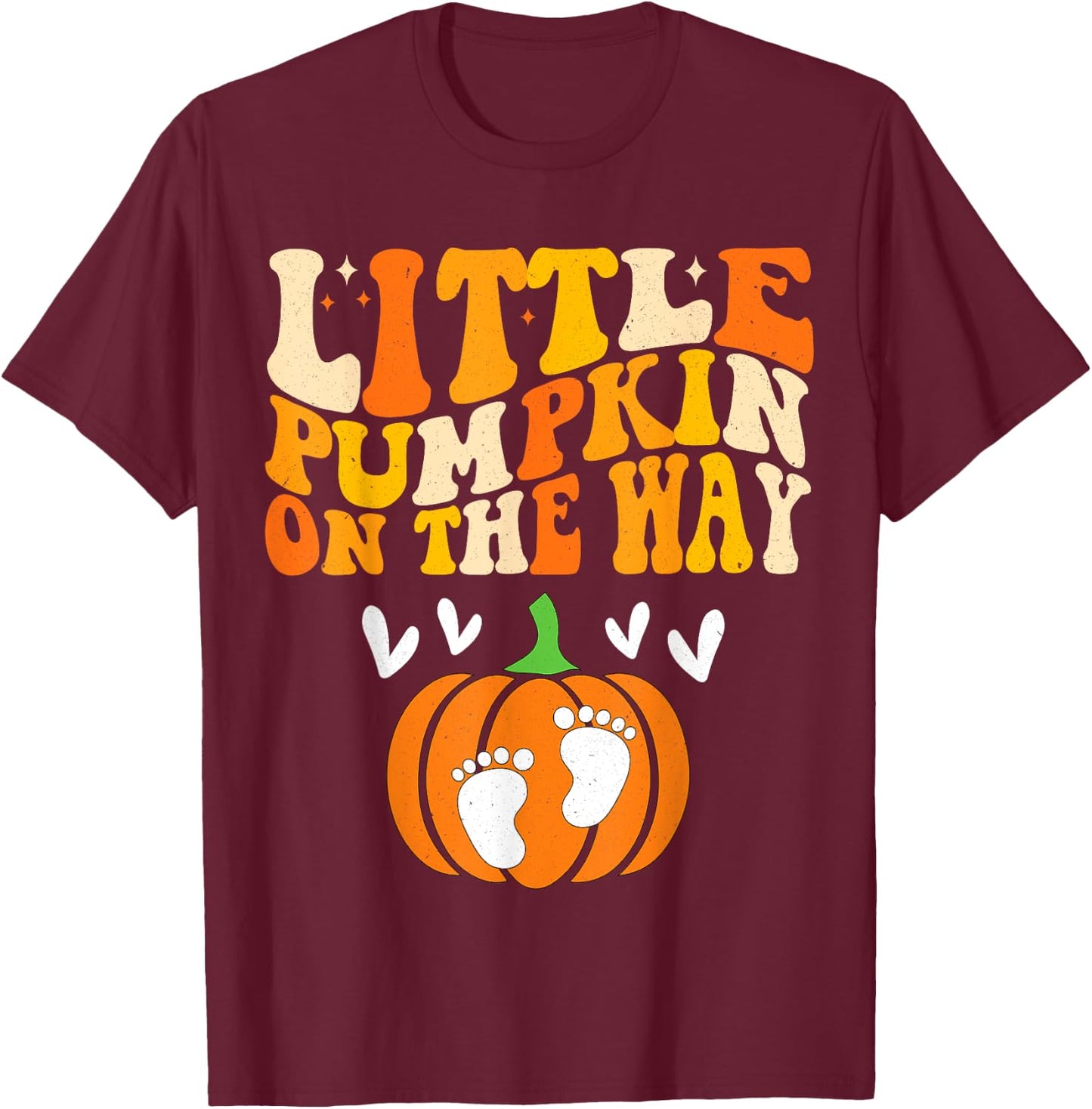 Little Pumpkin On The Way Halloween Pregnancy Announcement T-Shirt - T-Shirt | Maroon