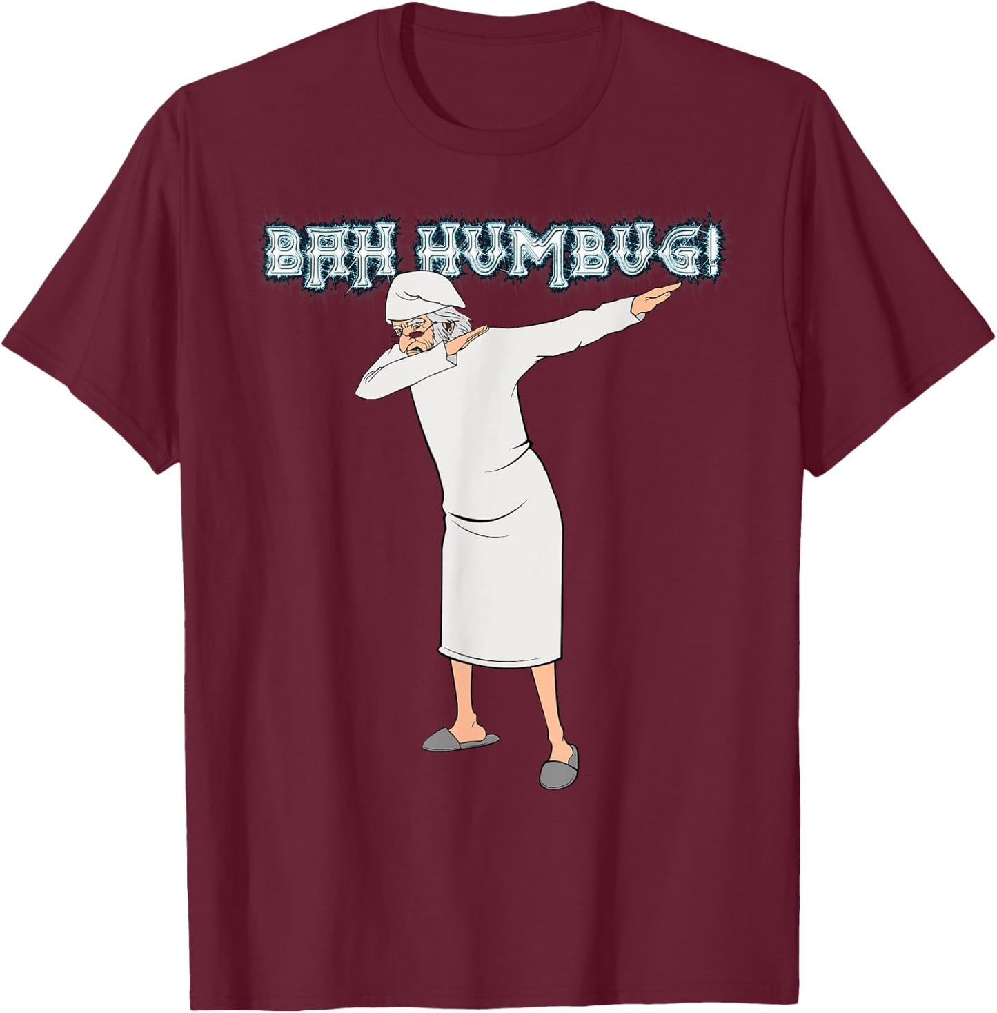 Charles Dickens Literature Gifts -Adults Black Cotton Short Sleeve Classic Fit Fun Christmas Carol Dabbing Scrooge Nightgown Bah Humbug T-Shirt - T-Shirt | Maroon