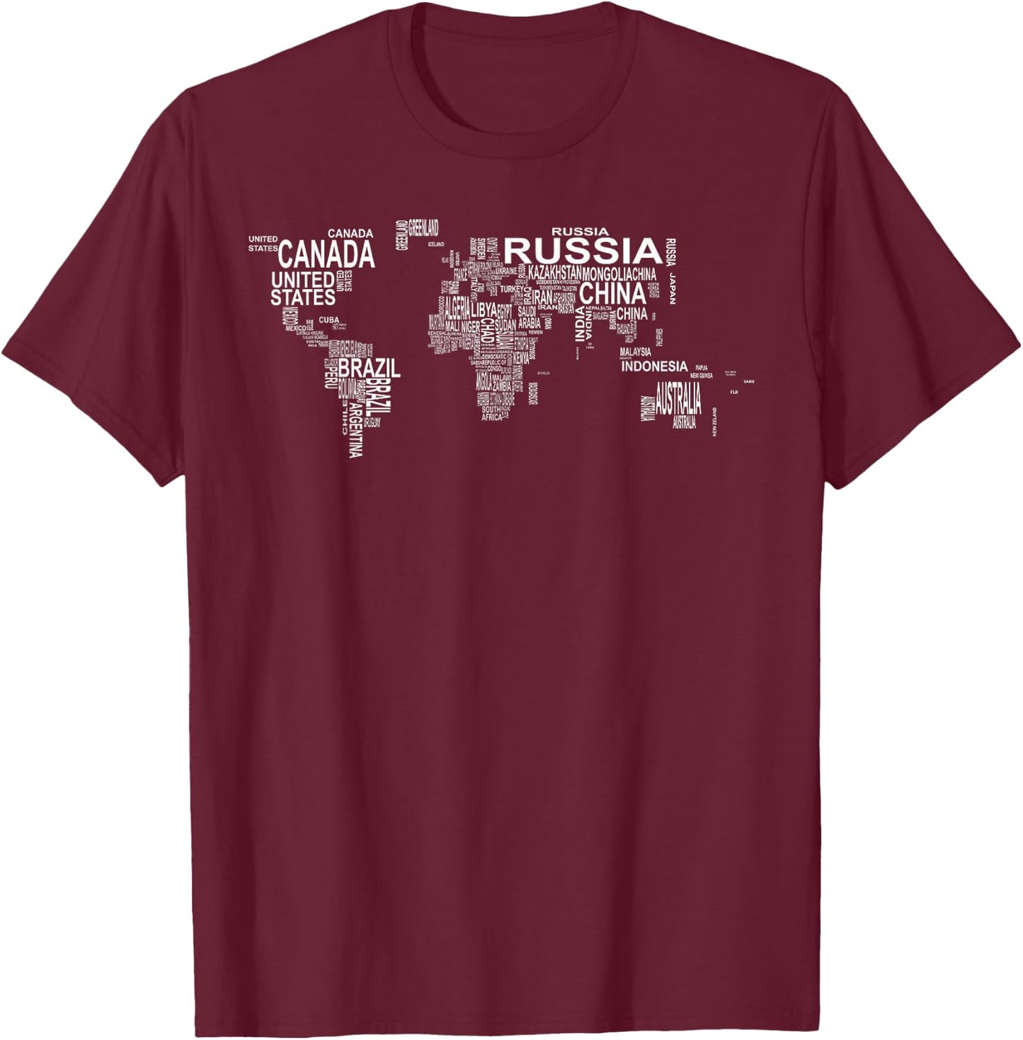 World Map Globe Text Element Shirt T-Shirt - T-Shirt | Maroon