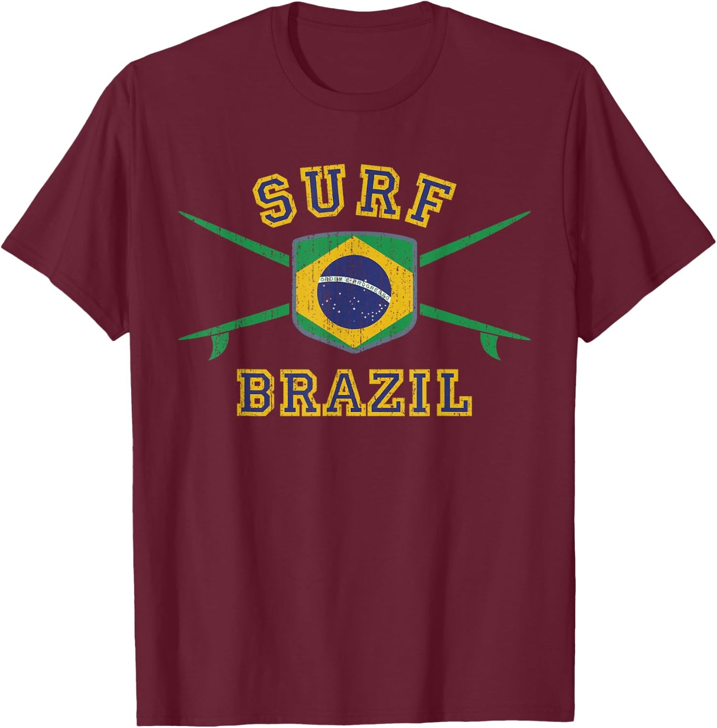 Surf Brazil | Vintage Brasil Flag Surfboards Brazil Surfing T-Shirt - T-Shirt | Maroon