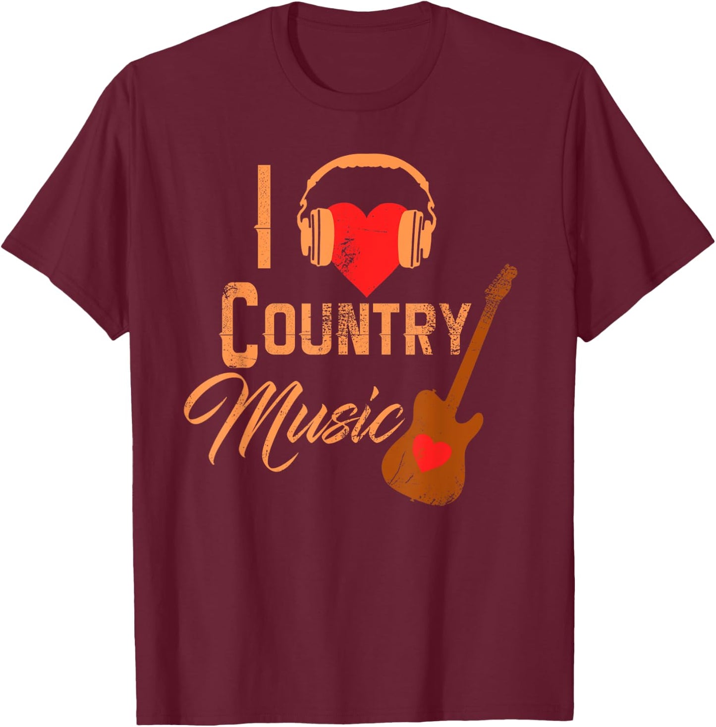I Love Country Music Shirt Heart Design Country Western T-Shirt - T-Shirt | Maroon