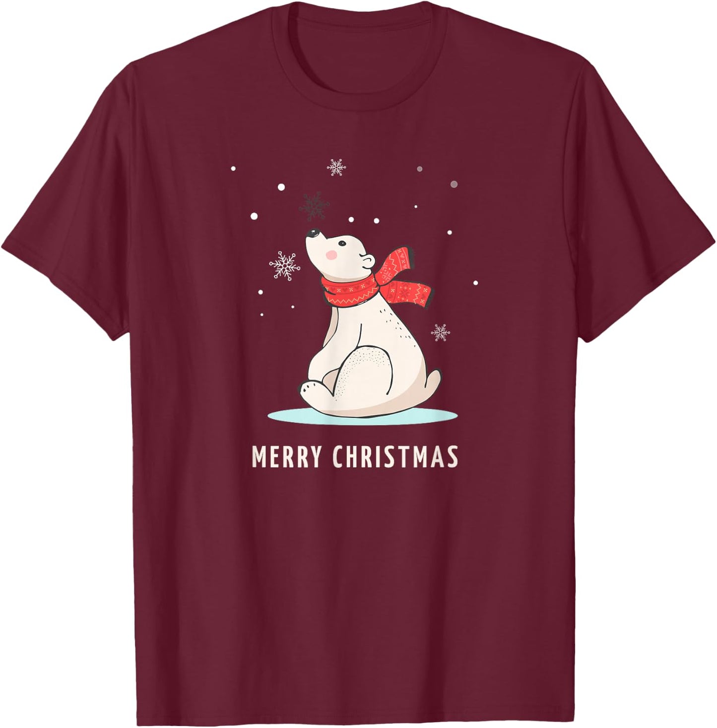 Cute Funny & Unique Christmas Polar Bear & Snow Gift T-Shirt - T-Shirt | Maroon