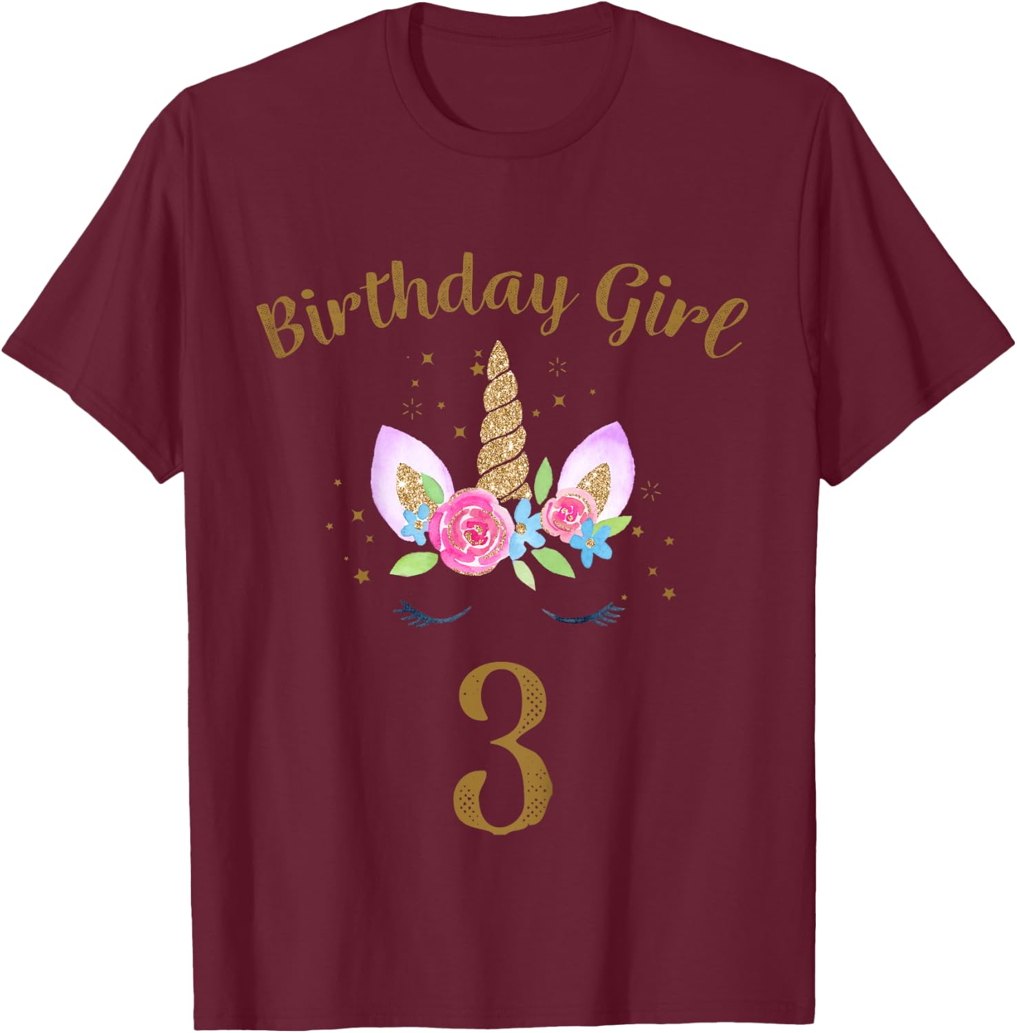 3rd Birthday Girl Unicorn Shirt Third Birthday Outfit T-Shirt - T-Shirt | Maroon