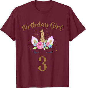 3rd Birthday Girl Unicorn Shirt Third Birthday Outfit T-Shirt - T-Shirt | Maroon