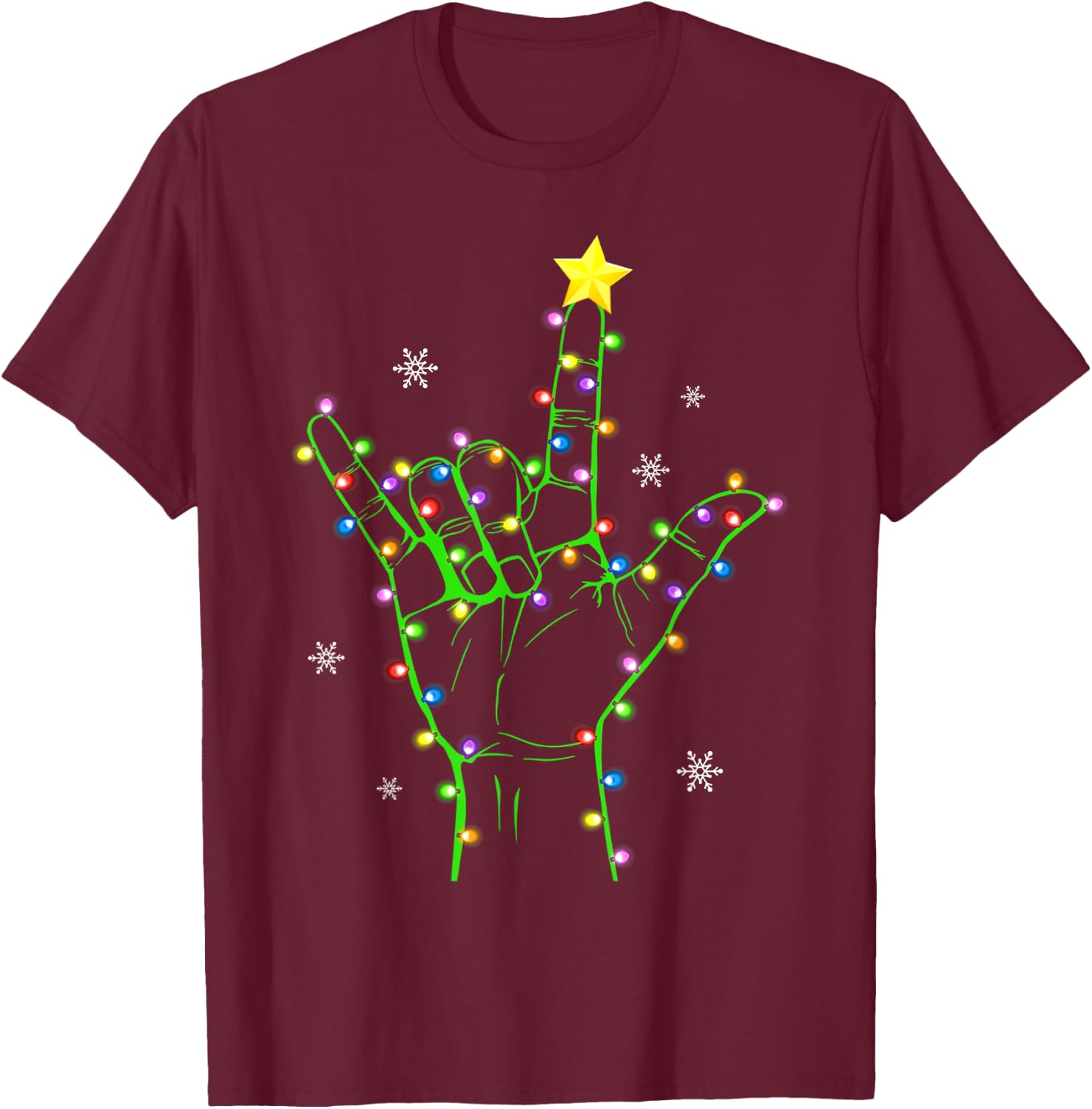 ASL Christmas Christmas Tree Lights American Sign Language T-Shirt - T-Shirt | Maroon