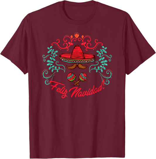 Feliz Navidad - Mexican Christmas T-Shirt - T-Shirt | Maroon