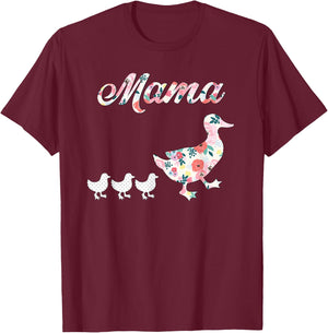 Mama Duck Shirt, Mama Duck and 3 Ducklings, Floral Mom of 3 T-Shirt - T-Shirt | Maroon